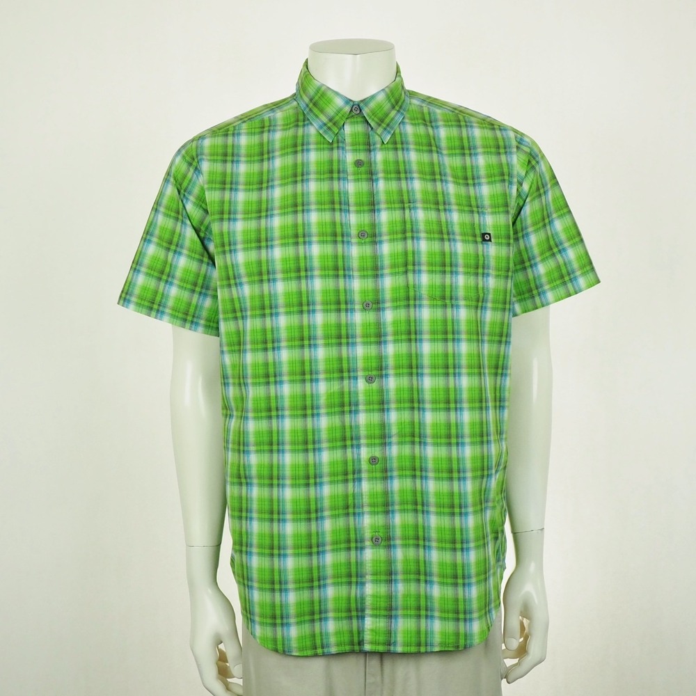 Marmot Button Down Shirt Mens Large Green Plaid Nylon Outdoor Trail Hiking Tech